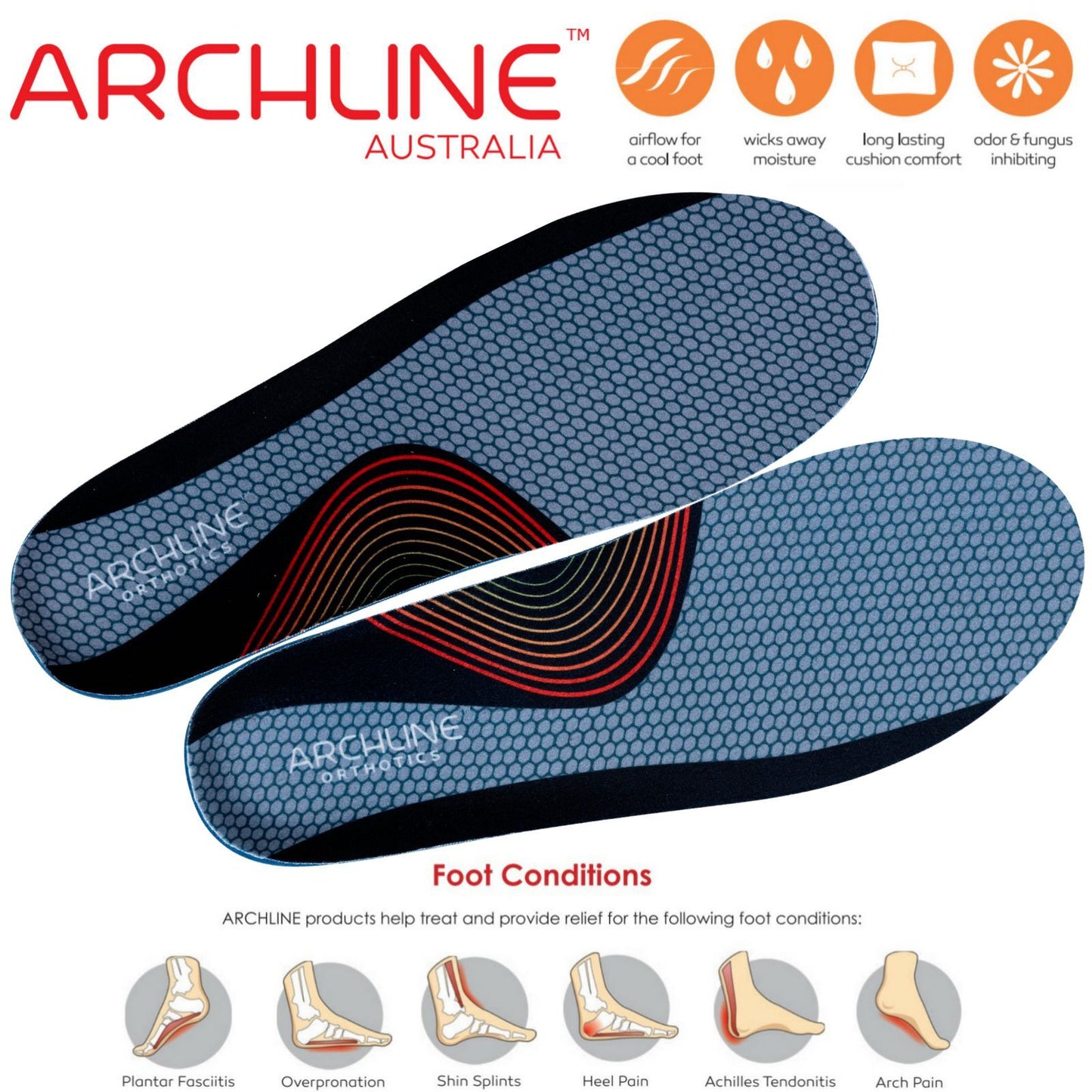 ARCHLINE Orthotics Insoles Balance Full Length Arch Support Pain Relief