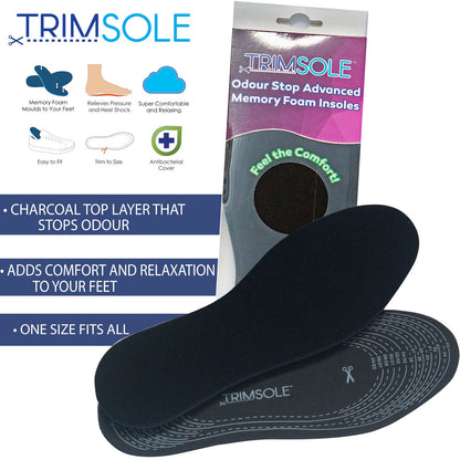 TRIMSOLE Odour Stop Advanced Memory Foam Insoles Anti-Odour Inserts Anti Bacterial